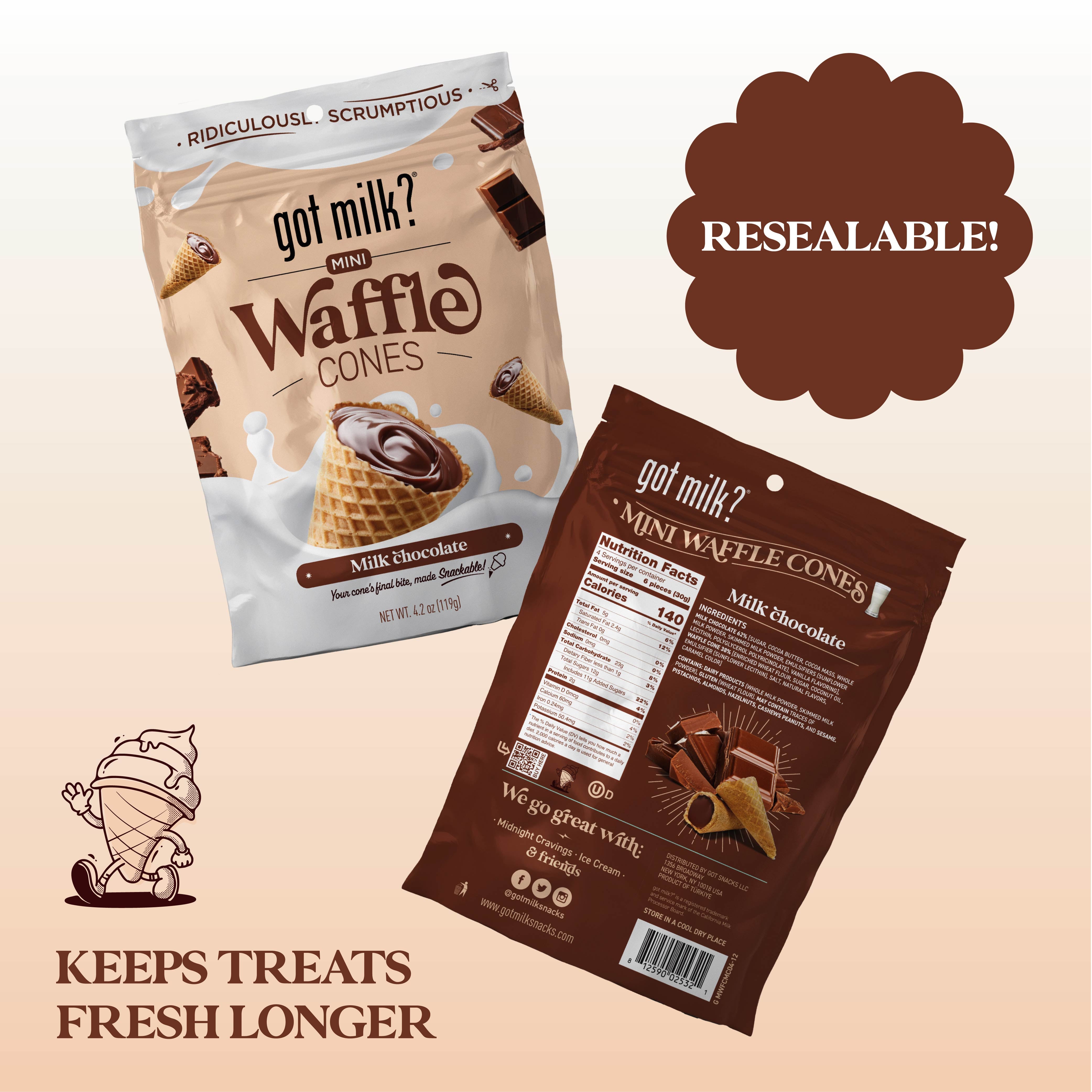 Milk Chocolate Mini Waffle Cones