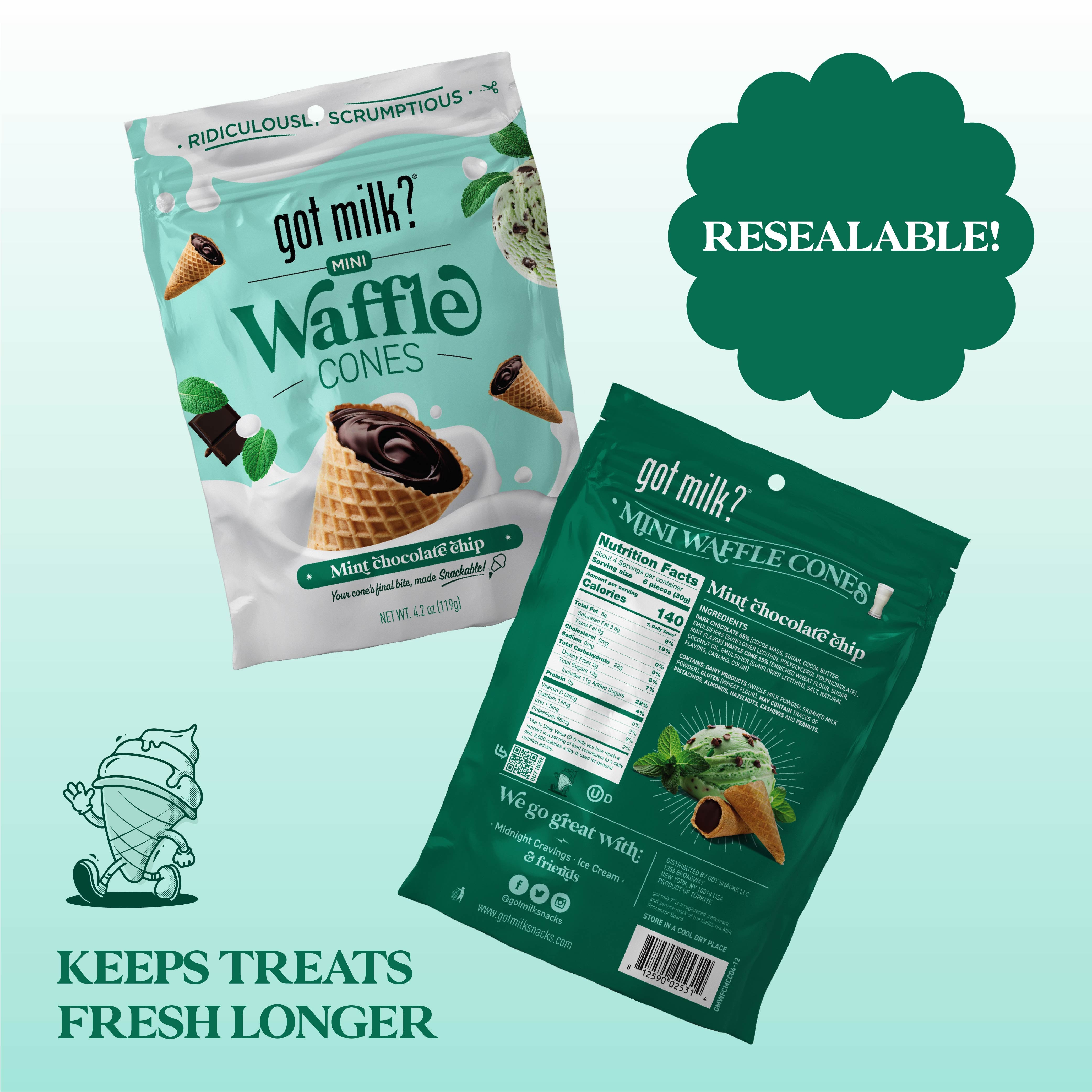 Mint Chocolate Chip Mini Waffle Cones