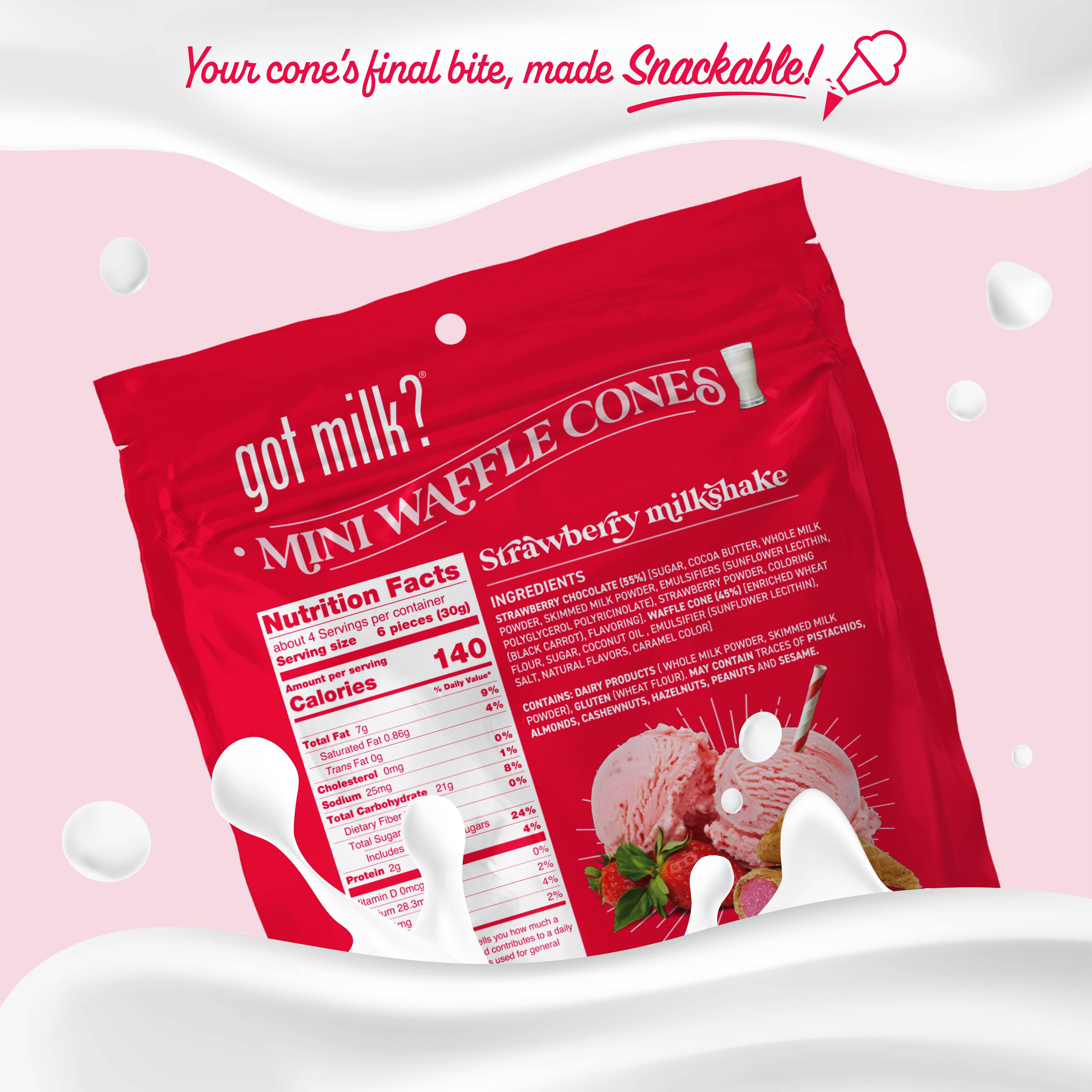Strawberry Milkshake Mini Waffle Cones