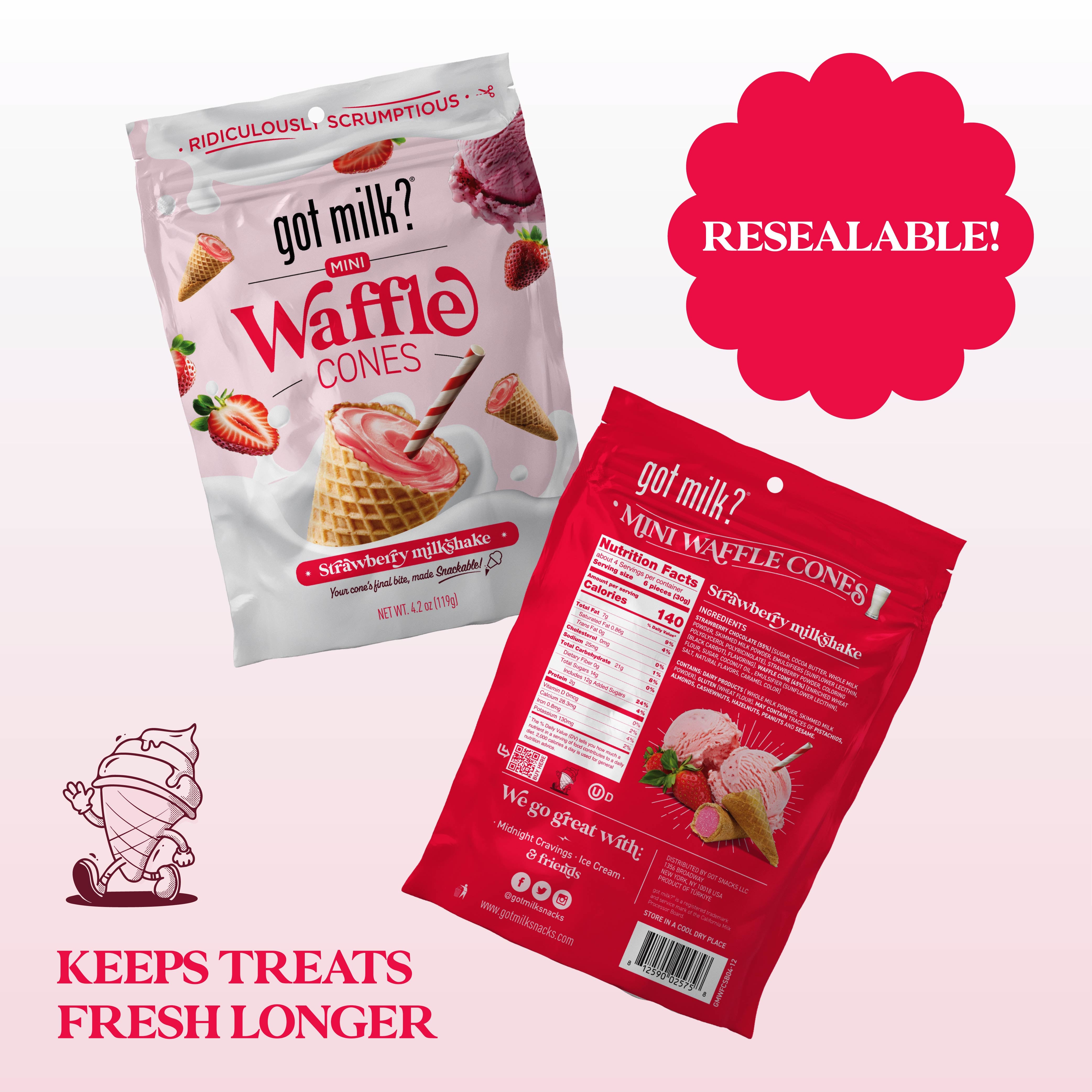 Strawberry Milkshake Mini Waffle Cones